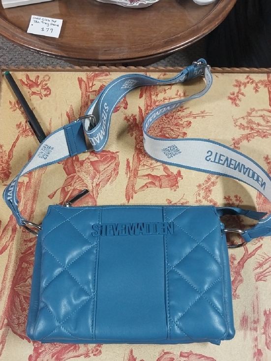 Steve Madden Handbags - Steve Madden Blue Quilted Crossbody with Branded Strap